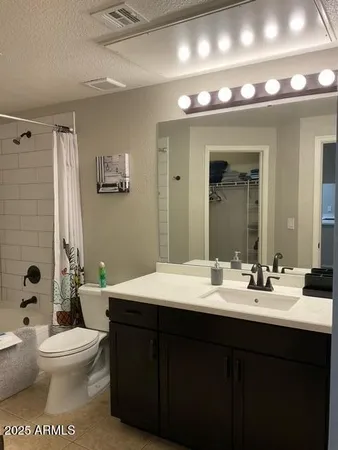 a bathroom with a sink a toilet and mirror