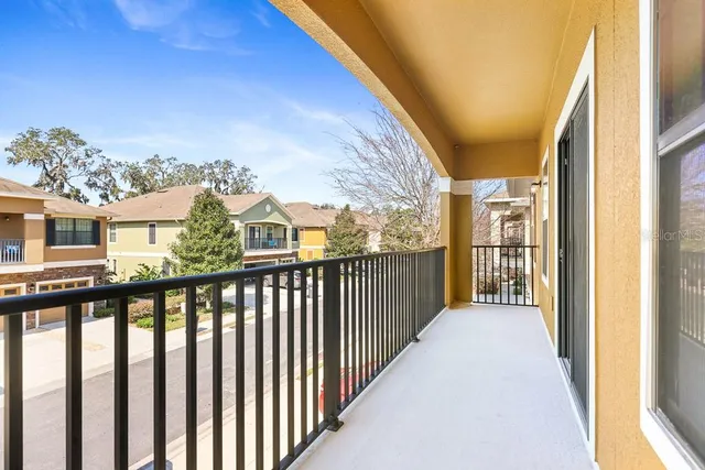 a view of a balcony from door