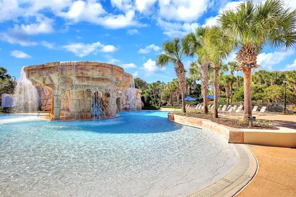 a view of a park with a slide