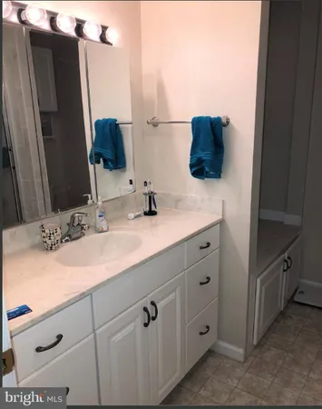 a bathroom with a double vanity sink and mirror