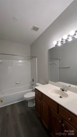 a bathroom with a bathtub sink vanity and a mirror