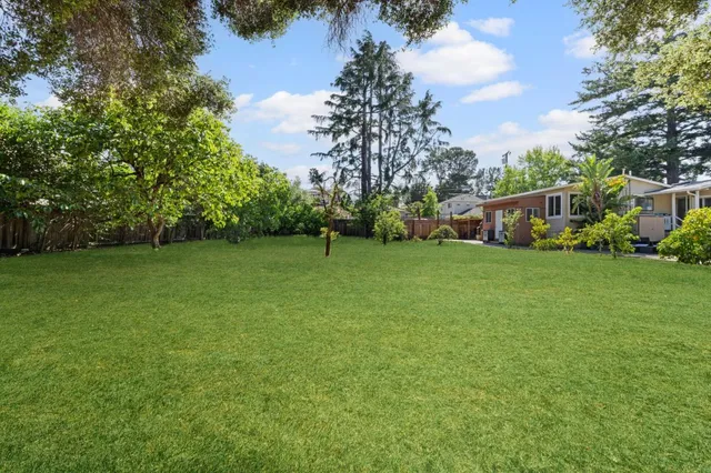 a view of a field of grass and trees