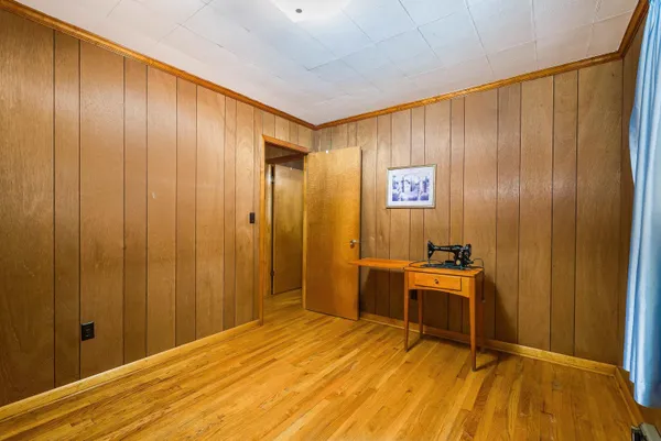 a room with a table and a chair