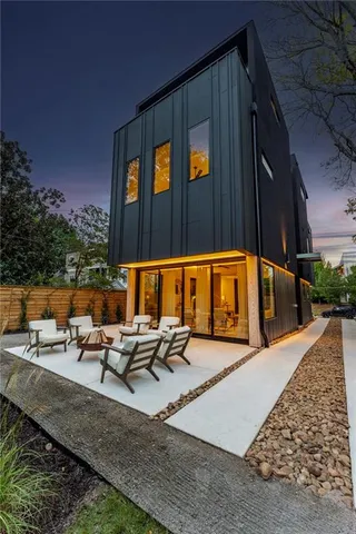 a view of a garden with an outdoor space
