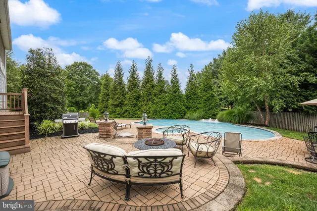 a view of a backyard with swimming pool