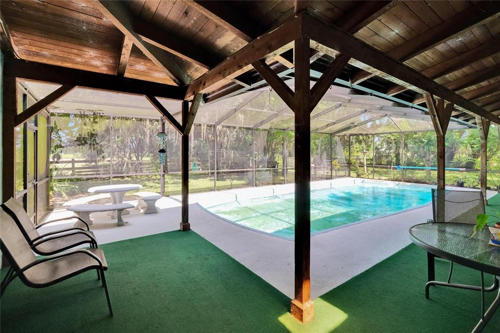3102 East Trapnell Road Plant City, FL 33566 - Photo 17 of 100 a swimming pool with lawn chairs and couches with wooden floor