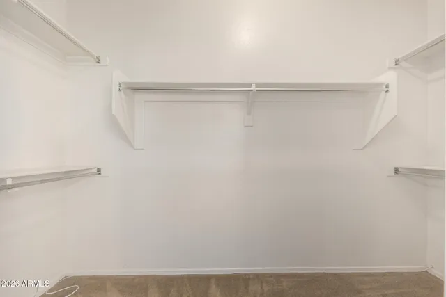 a view of walk in closet with empty racks