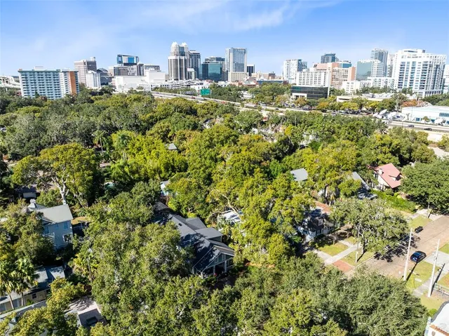 a view of a city with tall buildings