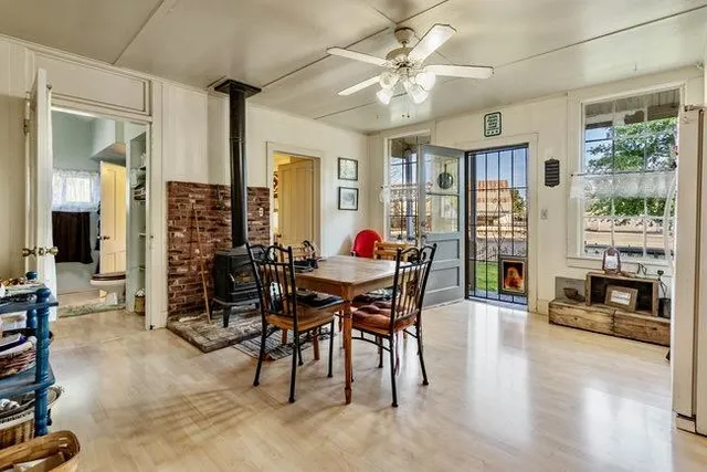 a view of a dining room kitchen and a window