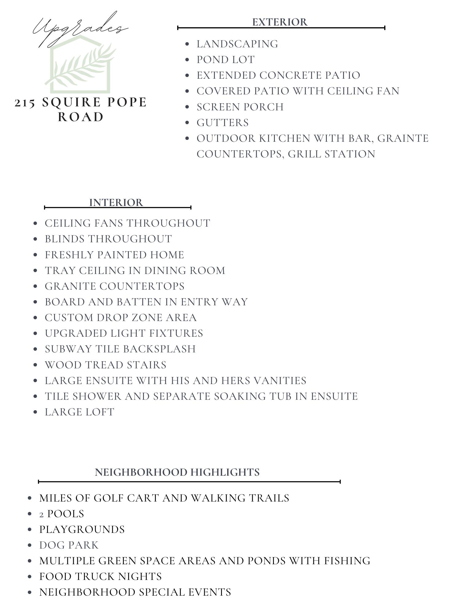 215 Squire Pope Road Summerville, SC 29486 - Photo 46 of 69 Upgrade Sheet