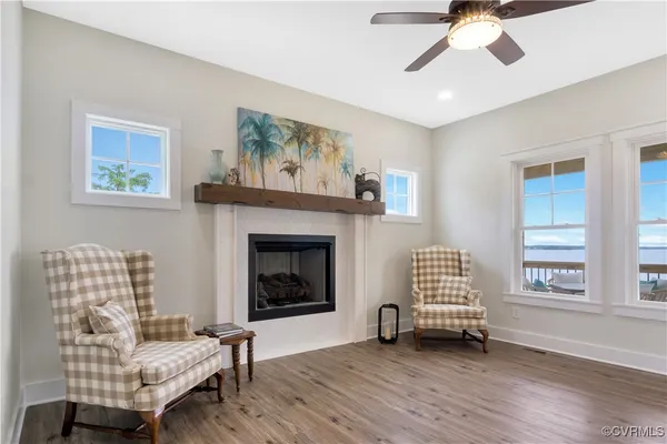 a living room with furniture and a window
