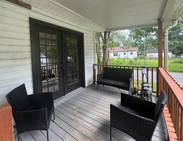 a building outdoor space with patio furniture