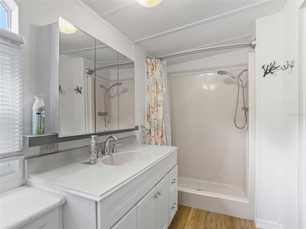 16160 Southeast 97th Terrace Road Summerfield, FL 34491 - Photo 18 of 39 a bathroom with a shower sink vanity and mirror