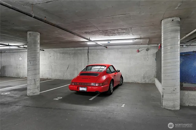 a car parked in a garage