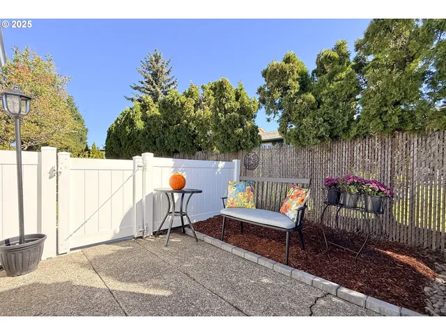 a view of a backyard with furniture