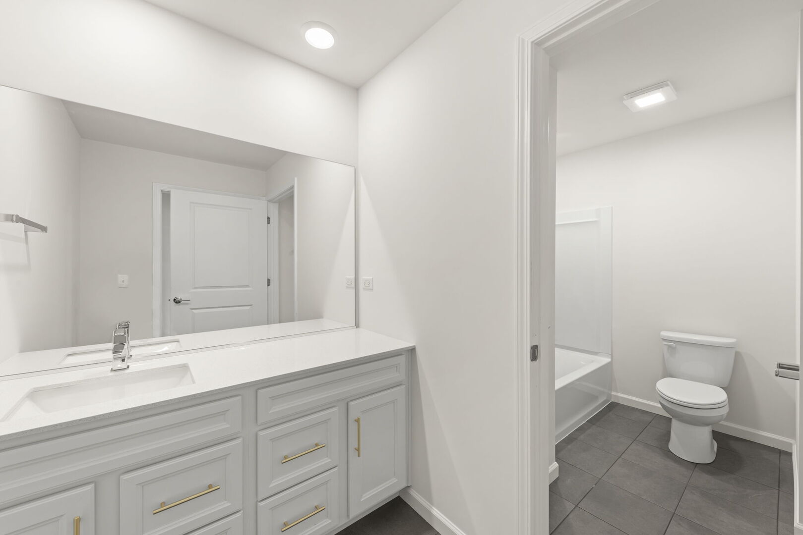 664 Switchgrass Way Bolingbrook, IL 60490 - Photo 23 of 35 a bathroom with a double vanity sink toilet and a mirror