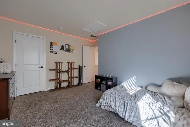 a bedroom with a bed and a cabinets