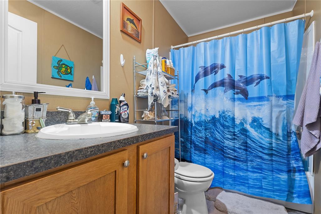 1650 Lyman Hendry Road, Unit 1 Perry, FL 32347 - Photo 4 of 30 a bathroom with a granite countertop sink a toilet and a mirror