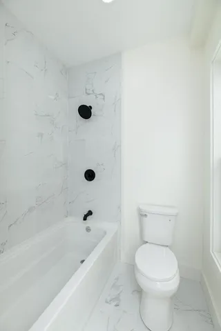 a bathroom with a toilet and a bathtub
