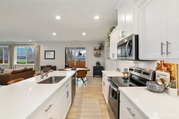 a kitchen with lots of counter top space