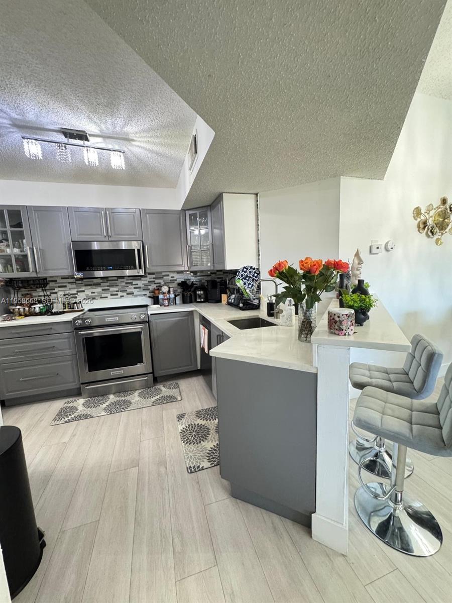 8801 Wiles Road, Unit 308 Coral Springs, FL 33067 - Photo 3 of 16 a kitchen with microwave a stove and cabinets