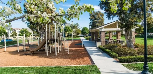 a view of a park with slide