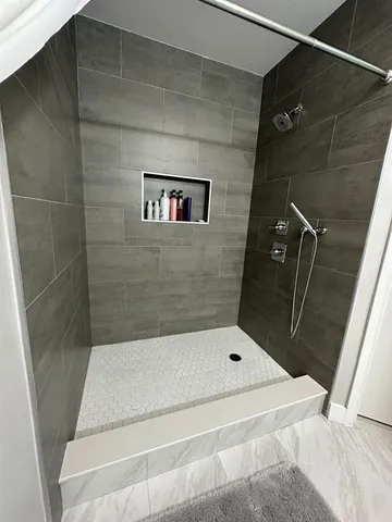 a bathroom with a bathtub