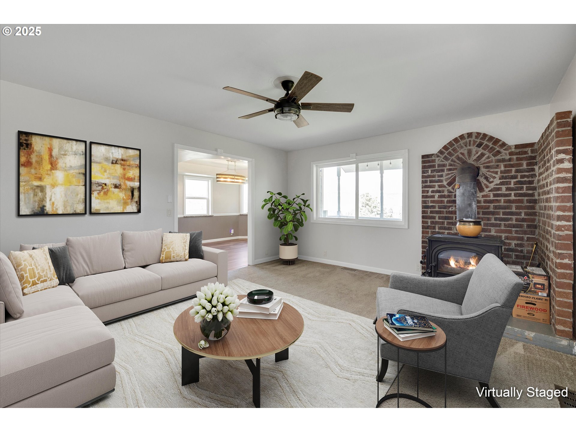 1805 Carroll Road Mosier, OR 97040 - Photo 12 of 45 a living room with furniture a chandelier and a window