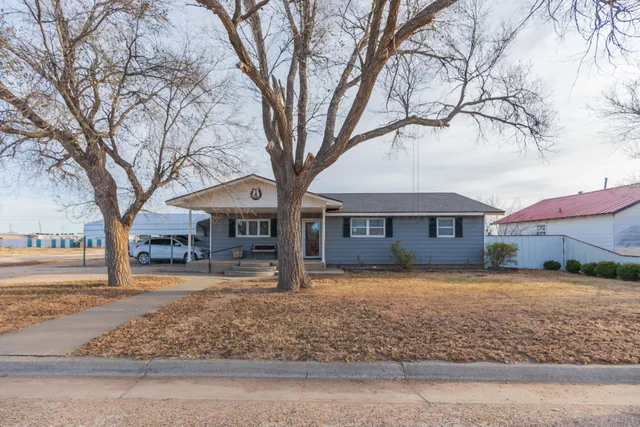 a front view of a house with a yard covered with snow