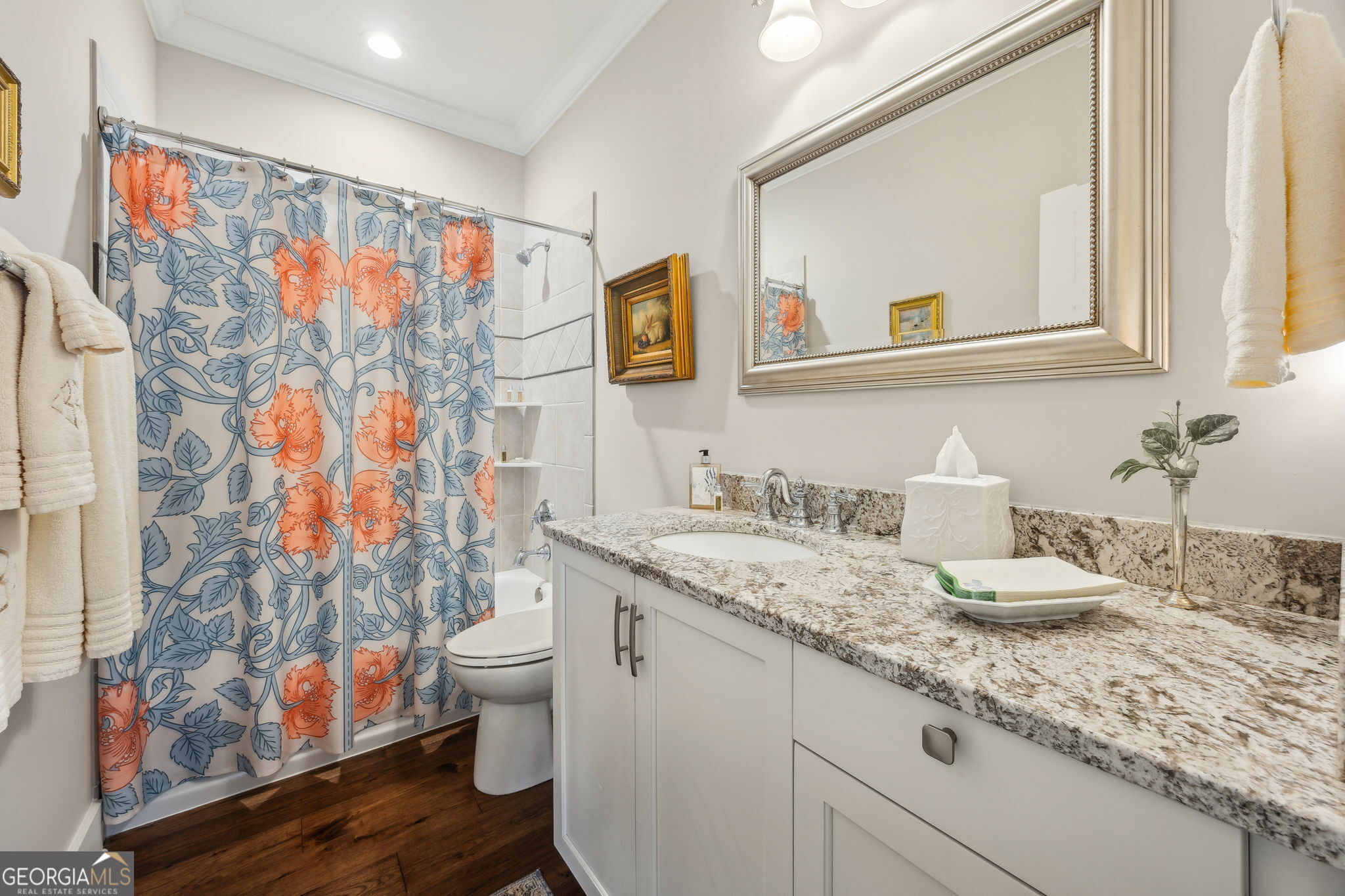 105 Spartina Court St. Marys, GA 31558 - Photo 43 of 95 a bathroom with a granite countertop sink a toilet and a mirror