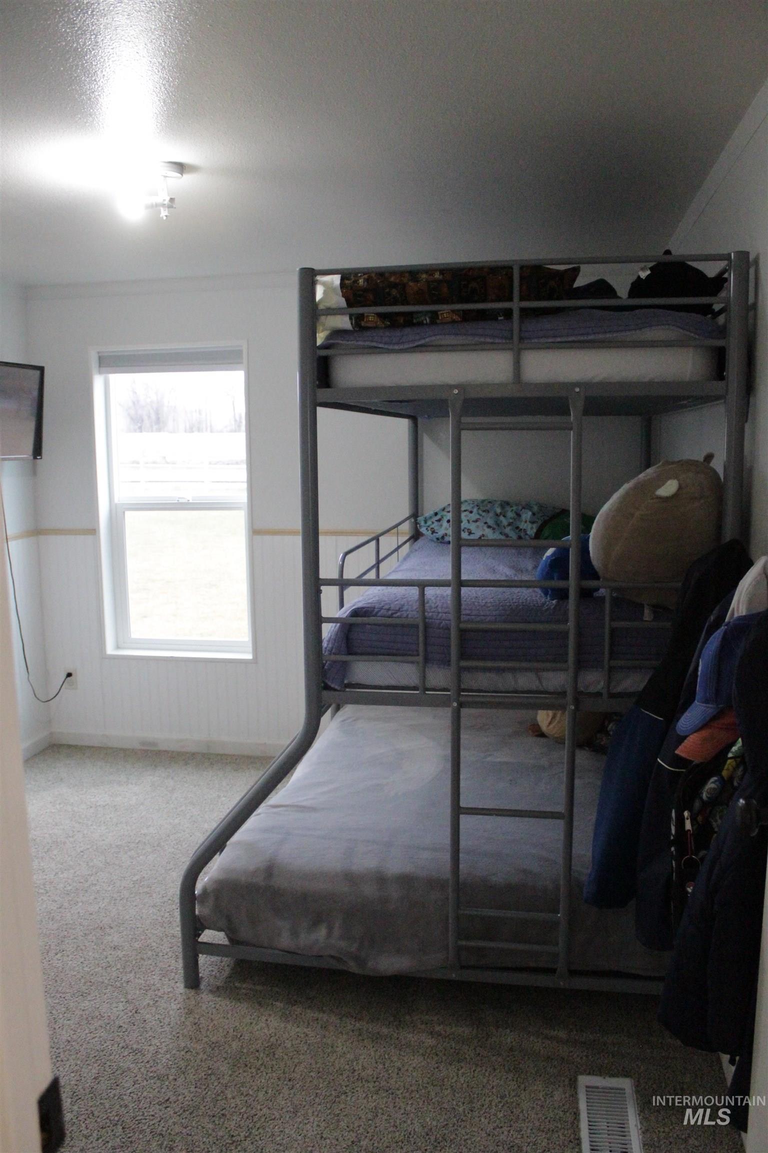 27520 Pearl Road Parma, ID 83660 - Photo 17 of 29 Bedroom with a wainscoted wall, carpet, and a textured ceiling