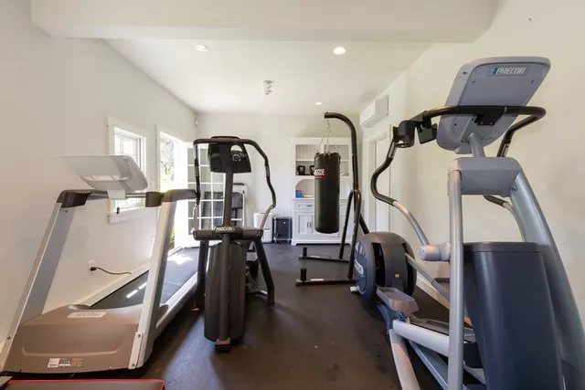 a view of a room with gym equipment