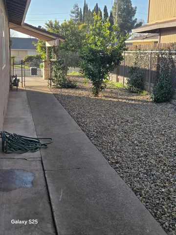 a view of a yard and car parked