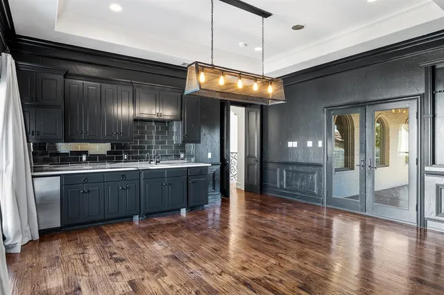 a view of a park with large trees