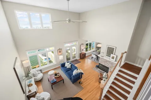 a living room with furniture and a table