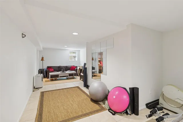 a view of a park with large trees