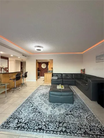 a living room with furniture and a rug