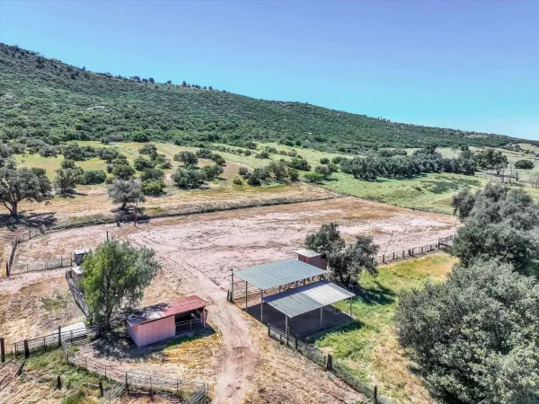 a view of a mountain in the distance in a field