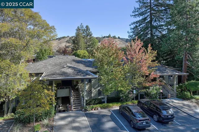 a front view of a house with a garden and tree