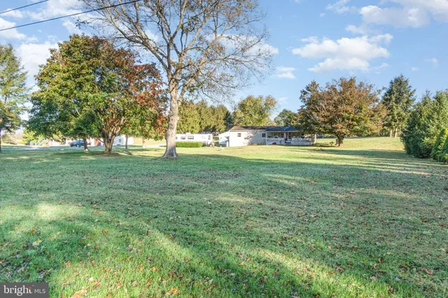 a view of field with trees in the background