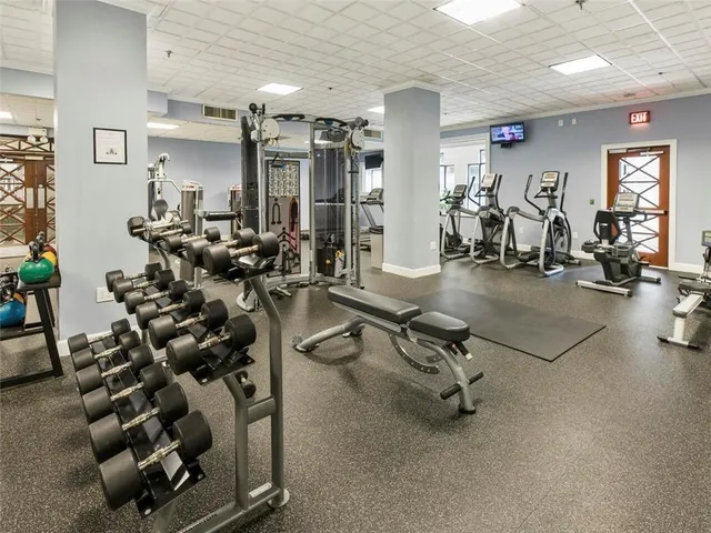 a view of a room with gym equipment