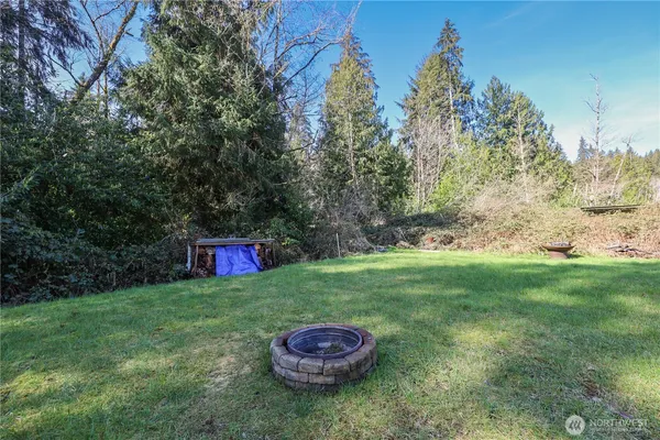 a view of a backyard with trees
