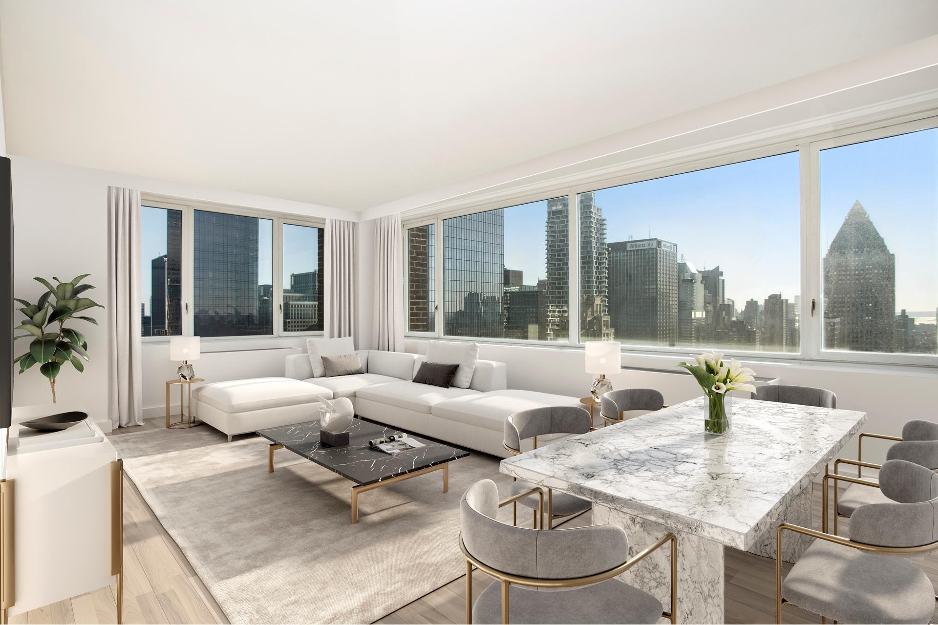 322 West 57th Street, Unit 55S1 Manhattan, NY 10019 - Photo 6 of 33 a living room with furniture and a large window