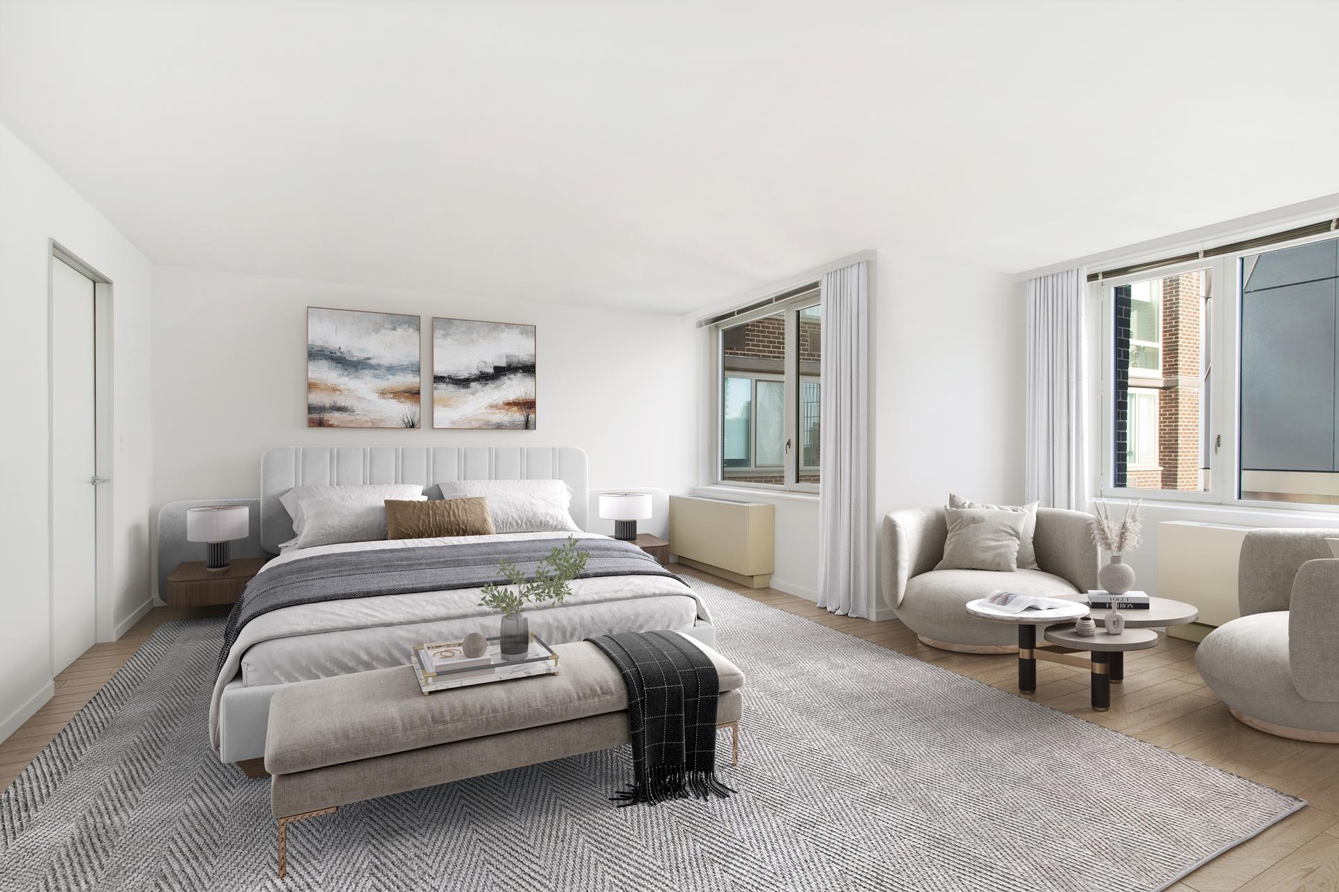 322 West 57th Street, Unit 55S1 Manhattan, NY 10019 - Photo 8 of 33 a bedroom with a bed and wooden floor