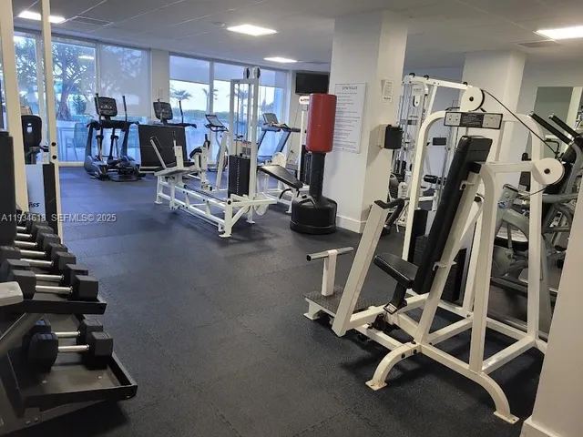 a view of a room with gym equipment