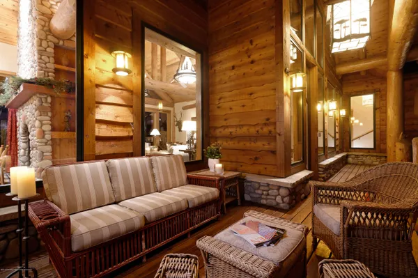 a building outdoor space with patio furniture