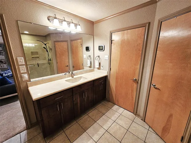 a bathroom with a double vanity sink a mirror a vanity and a shower