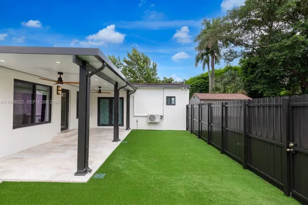 a view of a porch in front of house