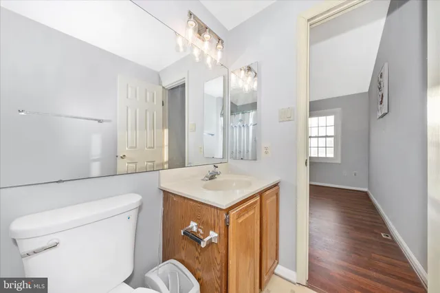 a bathroom with a sink a toilet and mirror