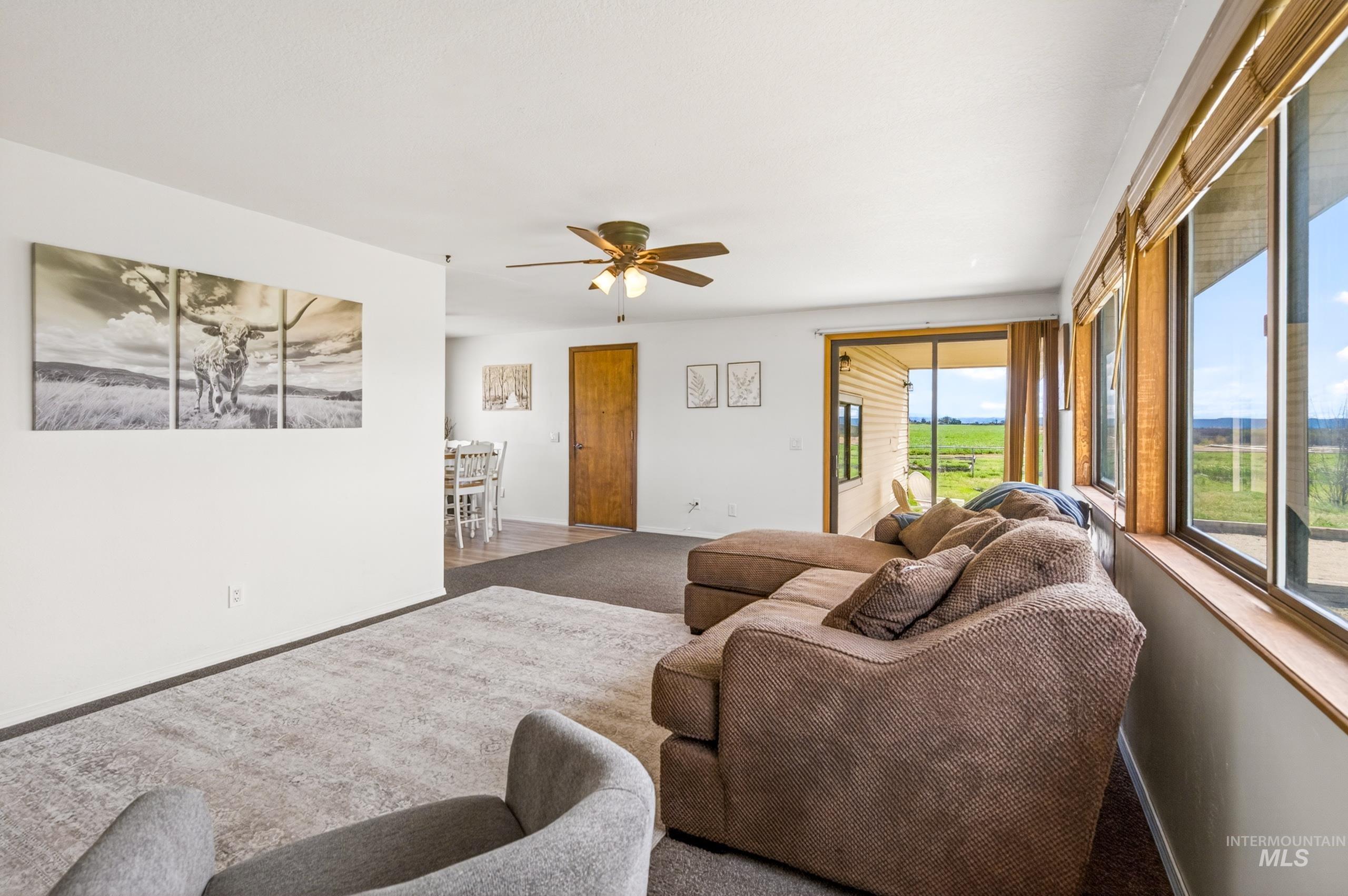 8989 Hillview Road Emmett, ID 83617 - Photo 19 of 50 Carpeted living room with a ceiling fan and baseboards